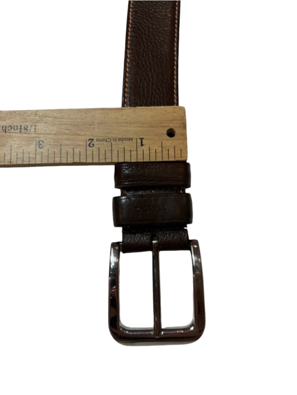 Prada Brown Pebbled Leather Belt Made Italy Silver Buckle Heavy Wear